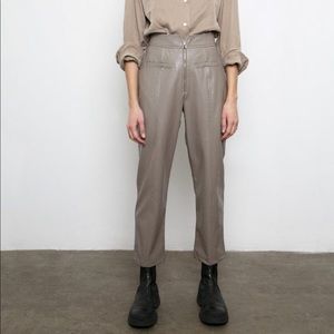 The Frankie Shop Zip Front Taupe Leather Pants